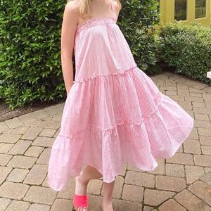 Grace Holiday Midi Dress Pink and White Stripe Size L